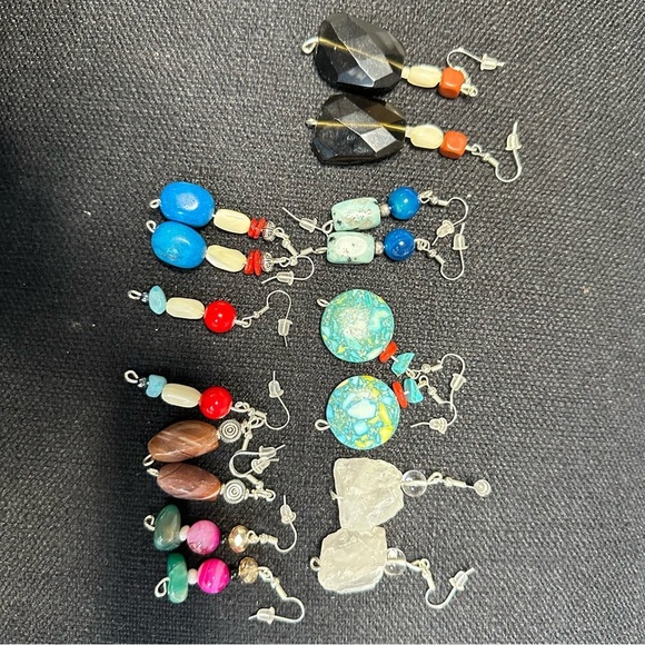 New Earrings Lot Of 8 Handmade Stones Beads Glass And Acrylic Wire Wrapped 5538 - Picture 9 of 15